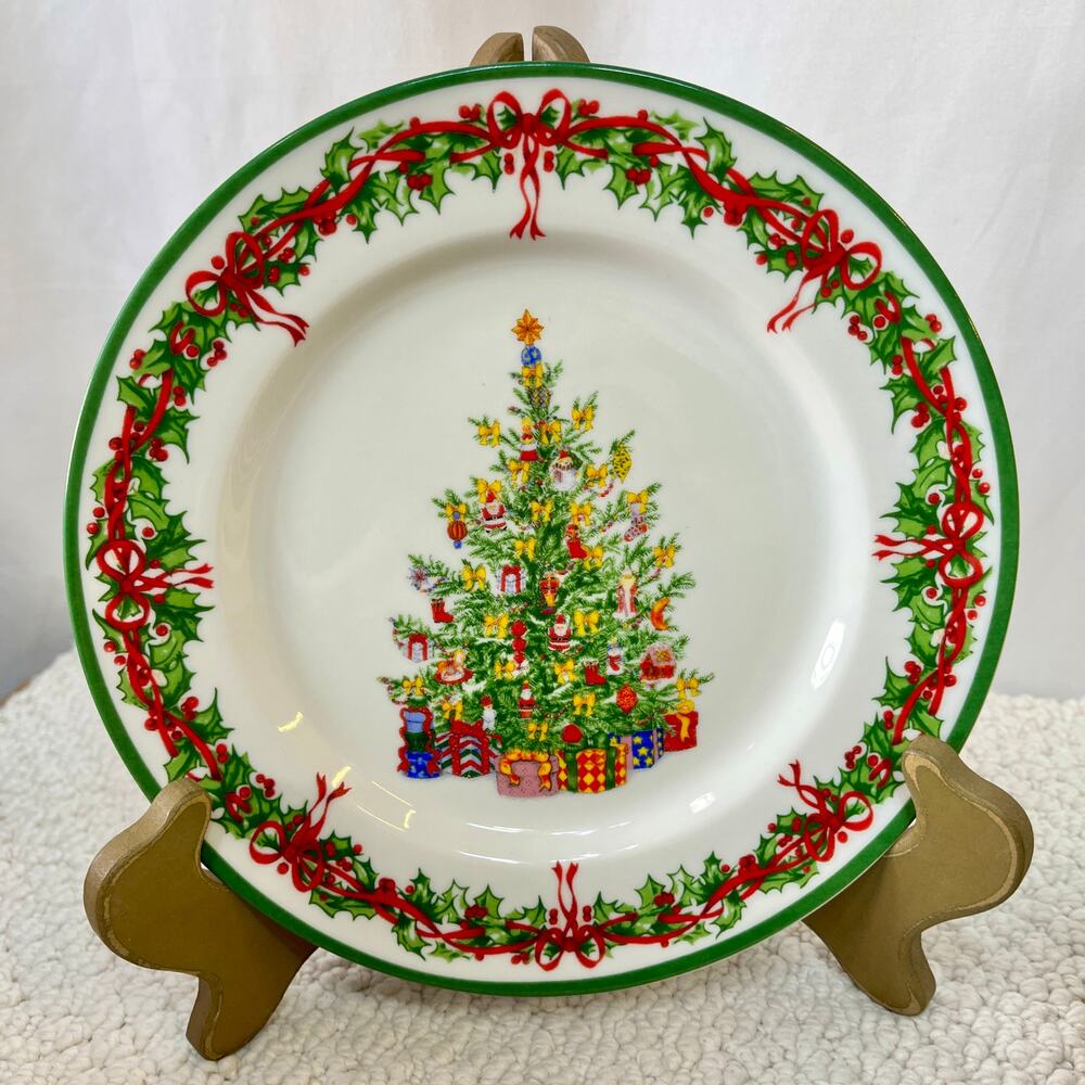 Salad Plate Holiday Celebration Green Trim Christopher Radko Porcelain Christmas